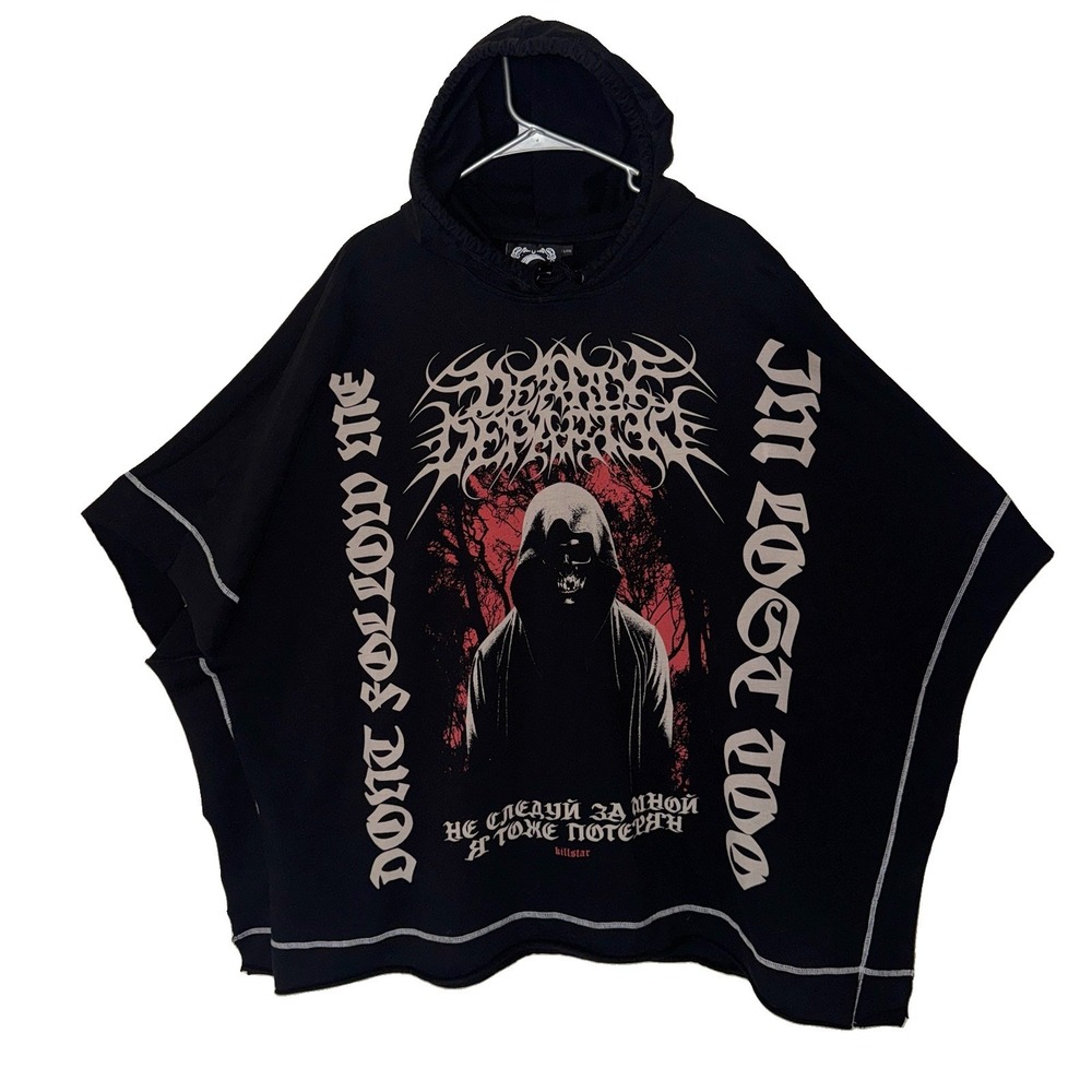 KILLSTAR Tripp NYC Grim Reaper Poncho Hoodie Goth Black Graphic Top Unisex L/XXL